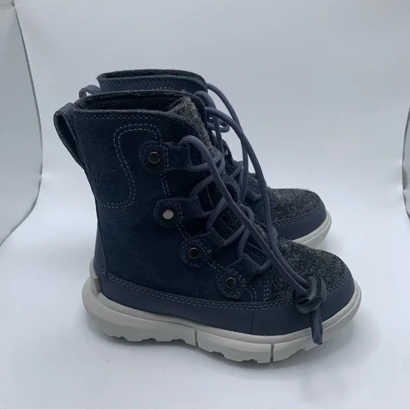 NWOB Sorel Kids Explorer Cozy toddler blue & grey snow boots size 9 NEW - Picture 3 of 9